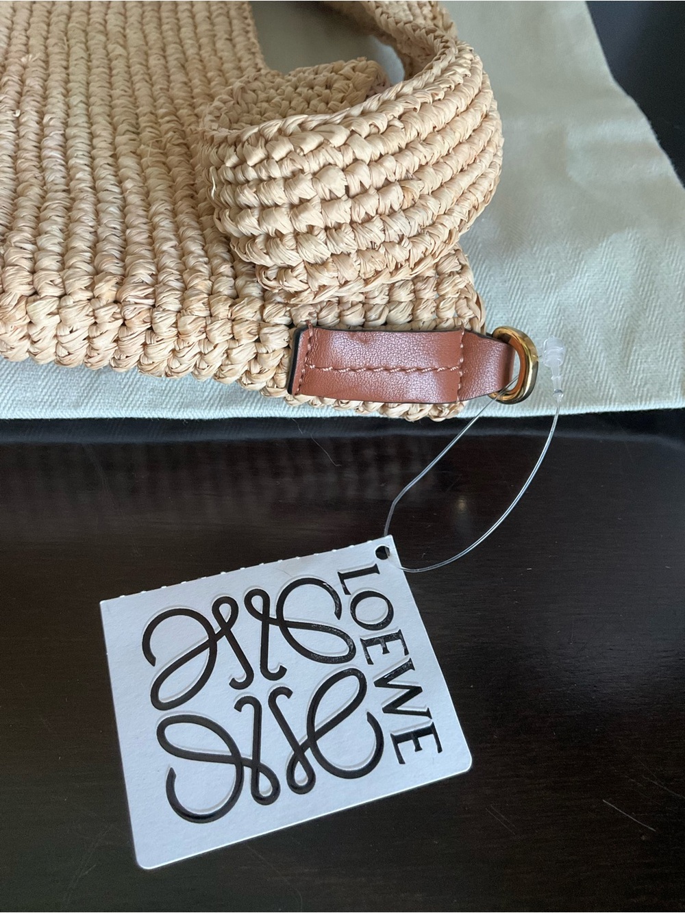LOEWE Paula’s Ibiza Raffia Slit Mini Tote Bag with Leather Anagram - Picture 12 of 15